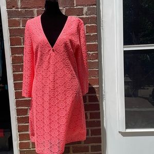 EUC LILLY PULITZER Pucker Pink Breakers Lamora Crochet Lace Dress Women’s Large